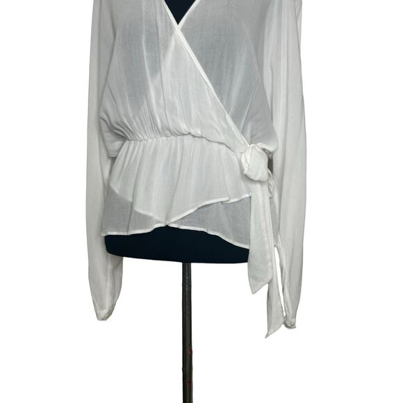Zara white sheer long sleeves crossed front peplum blouse size small - Picture 9 of 12